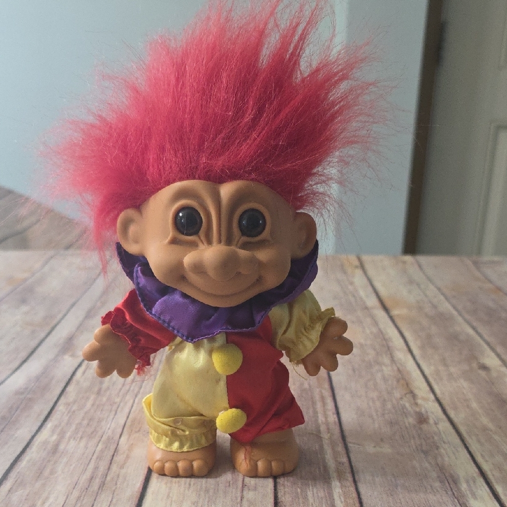 Russ Troll Doll with Pink Hair and Red-Yellow Outfit